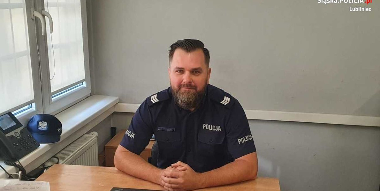 Sierż. szt. Łukasz Bednarski jest dzielnicowym rejonu drugiego w Lublińcu. Fot. Archiwum policji