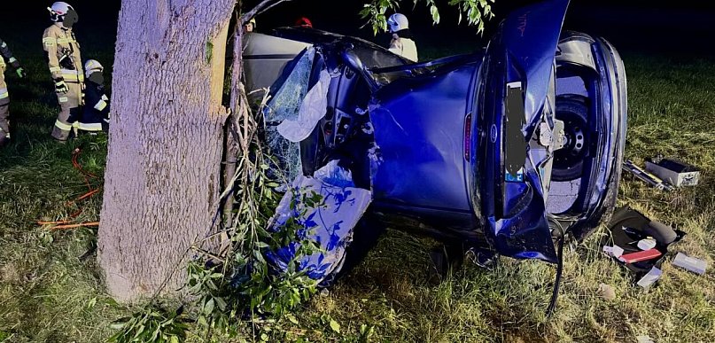 Powiat lubliniecki. Wjechał do rowu i uderzył w drzewo